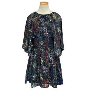 Free People Sheer Mini Dress Flowy Sleeves Shirred Black Size Medium Open Back